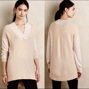 Anthropologie Moth Scrumptious in‎ peach Wool Blend Sweater Mixed Media  Cream L